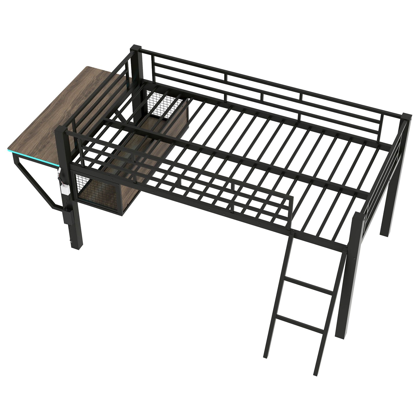 Gaming twin loft bed with desk and LED, black metal frame by HouseOfZazla on Tampa Home & Garden Store