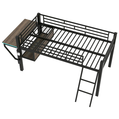 Gaming twin loft bed with desk and LED, black metal frame by HouseOfZazla on Tampa Home & Garden Store