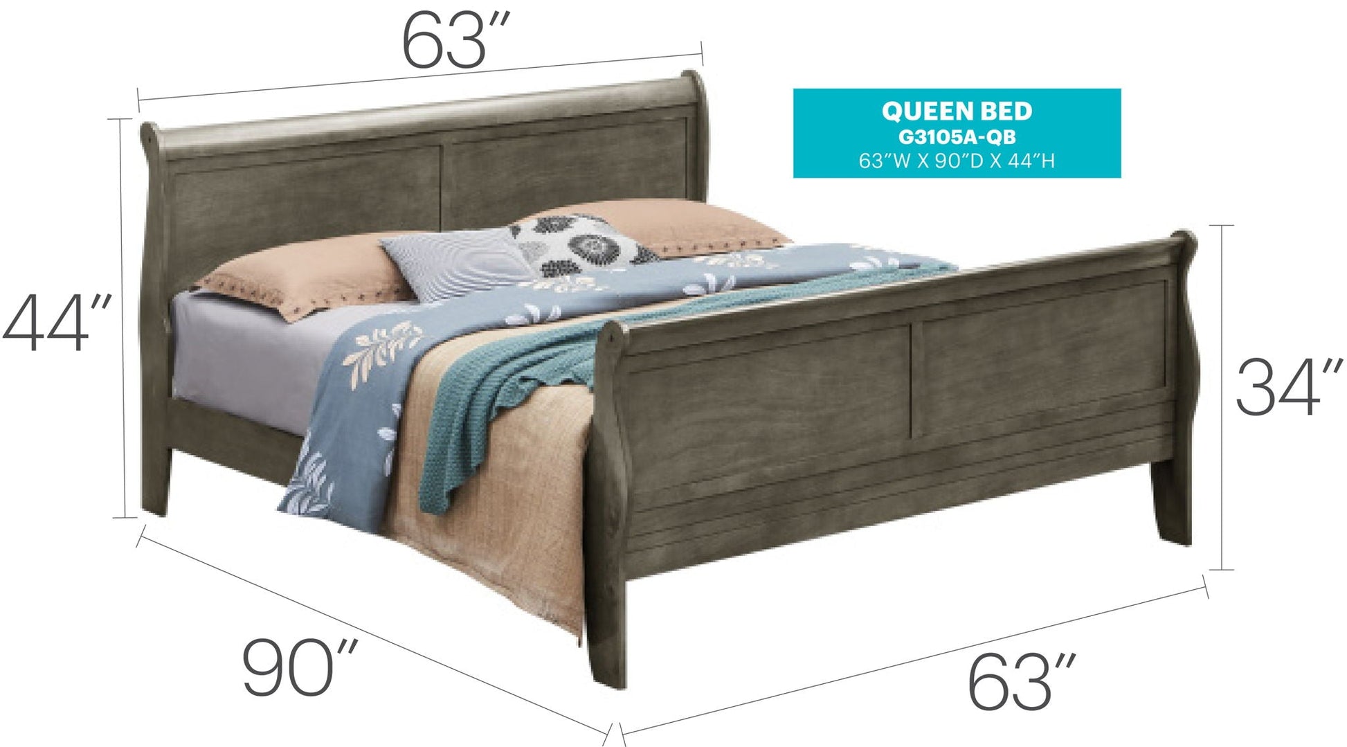 Panel Sleigh Bed by HouseOfZazla, gray wood finish, queen size sleigh bed frame on Tampa Home & Garden Store
