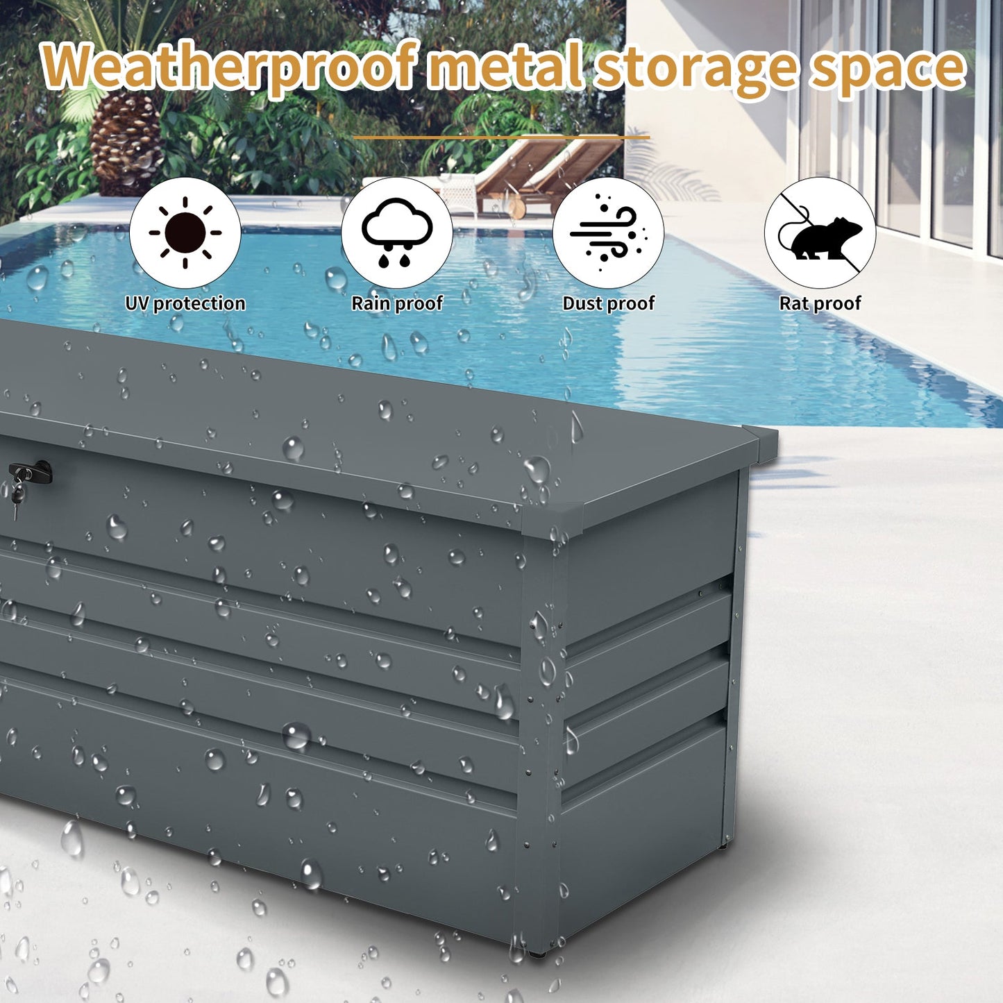 260 Gallon Metal Outdoor Deck Box by HouseOfZazla, gray steel weatherproof storage with UV on Tampa Home & Garden Store