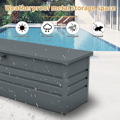 260 Gallon Metal Outdoor Deck Box by HouseOfZazla, gray steel weatherproof storage with UV on Tampa Home & Garden Store