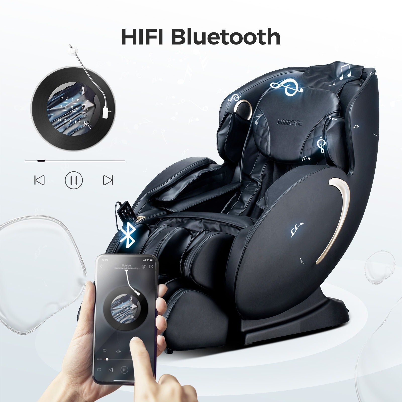 Bosscare 3D Zero Gravity Massage Chair black leather Shiatsu recliner with app control on Tampa Home & Garden Store