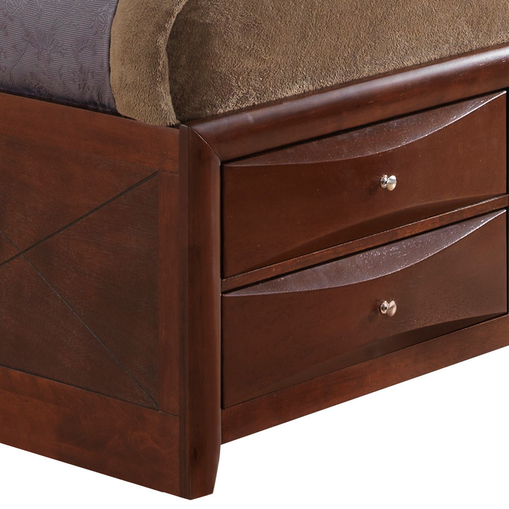 Modern Design Storage Bed with Bookcase Headboard, dark brown wood finish, two drawers on Tampa Home & Garden Store