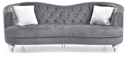 Jewel sofa gray velvet stationary sofa with tufted back and crystal buttons on Tampa Home & Garden Store