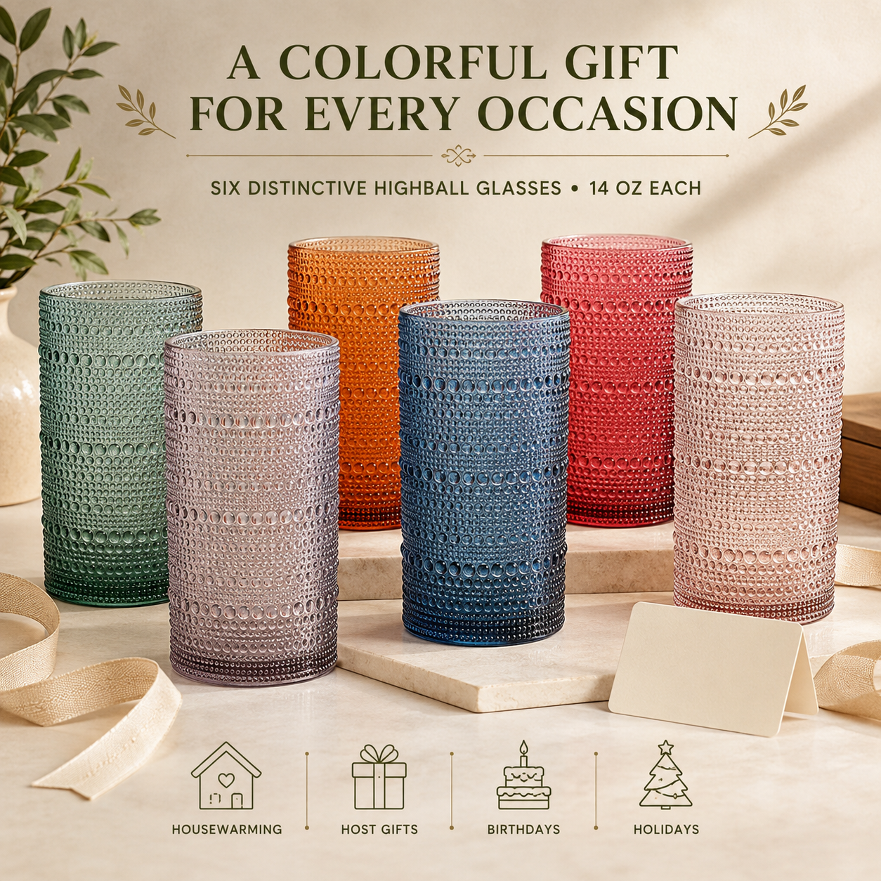 A set of six Eze Acrylic Hobnail Highball Glasses