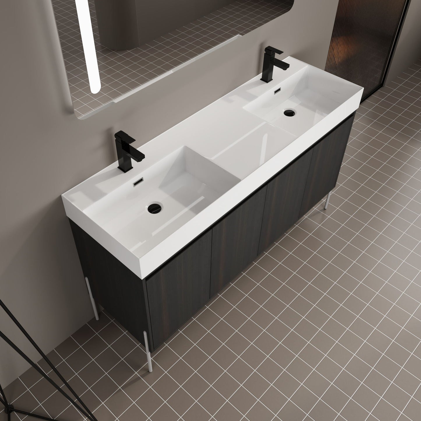Freestanding bathroom vanity with resin sink, dual basins, storage cabinet HouseOfZazla on Tampa Home & Garden Store