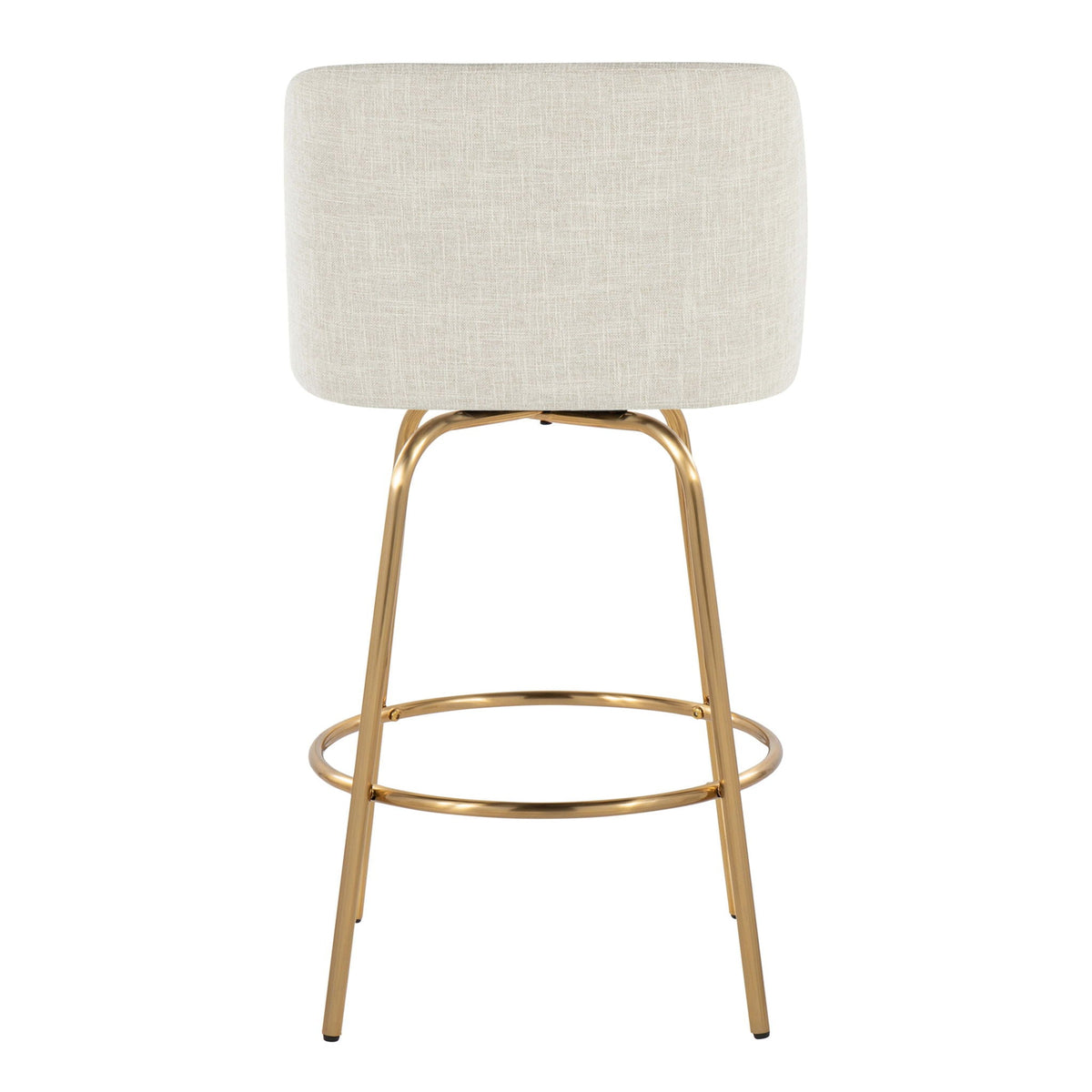 Toriano fixed-height counter stool with swivel, beige linen upholstery and gold metal legs on Tampa Home & Garden Store