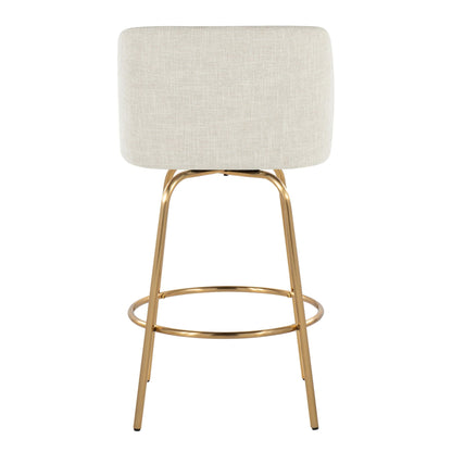Toriano fixed-height counter stool with swivel, beige linen upholstery and gold metal legs on Tampa Home & Garden Store
