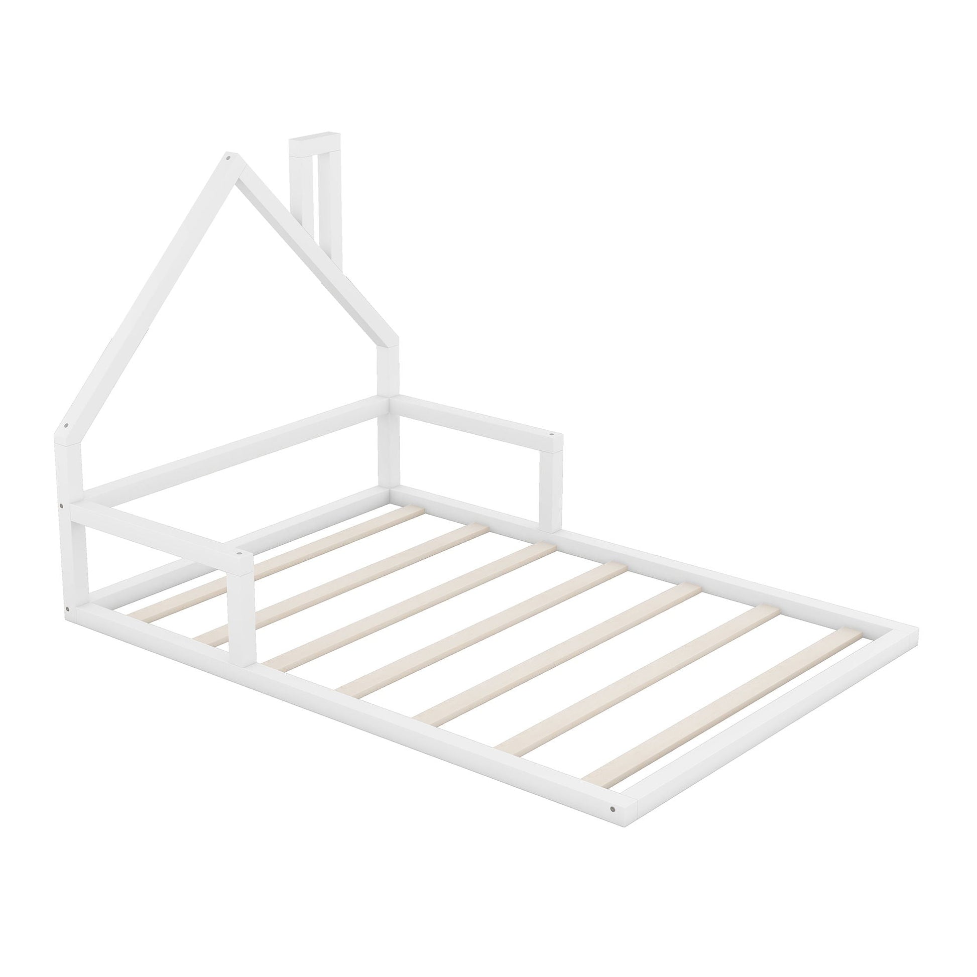 White floor bed with house-shaped headboard and wooden platform frame HouseOfZazla on Tampa Home & Garden Store