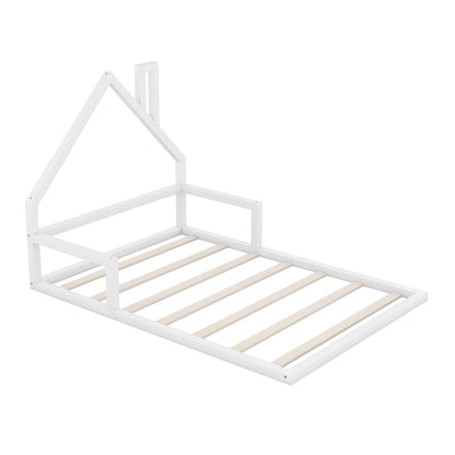 White floor bed with house-shaped headboard and wooden platform frame HouseOfZazla on Tampa Home & Garden Store