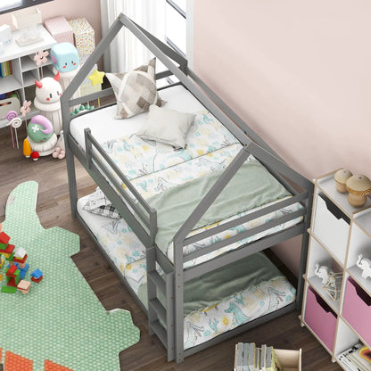 Low Bunk Bed with House Frame and Ladder