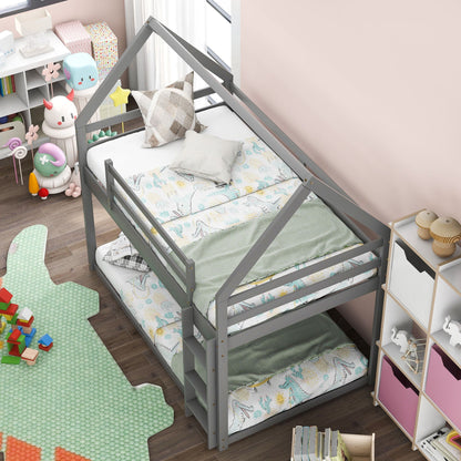 Low bunk bed with house-shaped frame and ladder in gray by HouseOfZazla on Tampa Home & Garden Store