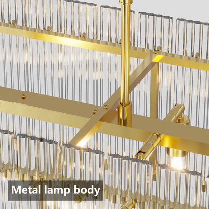 Modern rectangular crystal glass chandelier with gold metal frame and 10 lights HouseOfZazla on Tampa Home & Garden Store