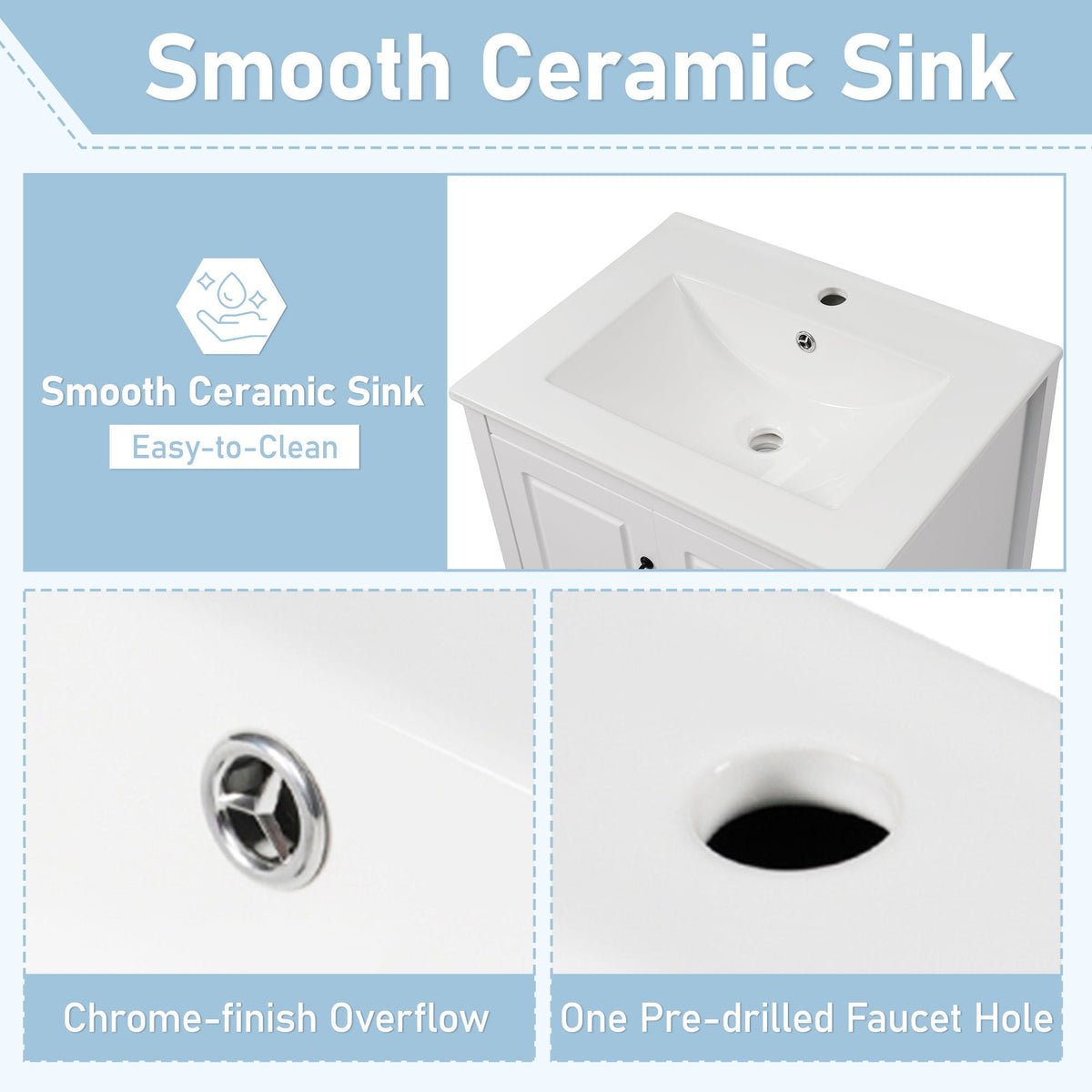 Retro bathroom vanity with ceramic sink, white finish, soft-closing drawers, faucet hole on Tampa Home & Garden Store