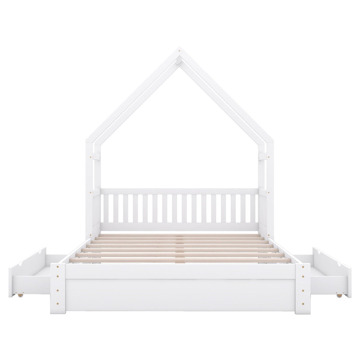 House Style Platform Bed With Guardrail And 2 Drawers white wooden canopy bed with slatted base on Tampa Home & Garden Store