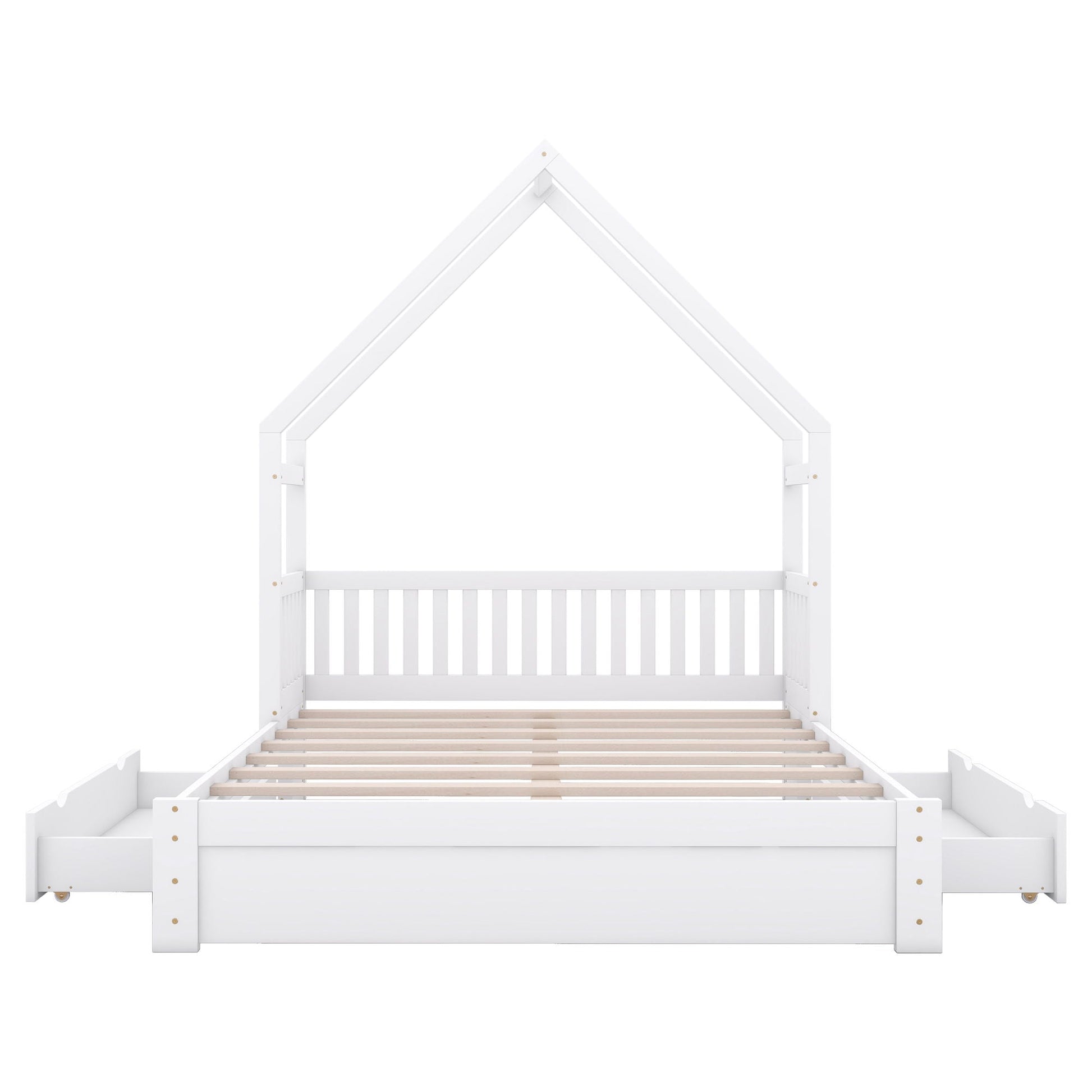 House Style Platform Bed With Guardrail And 2 Drawers white wooden canopy bed with slatted base on Tampa Home & Garden Store