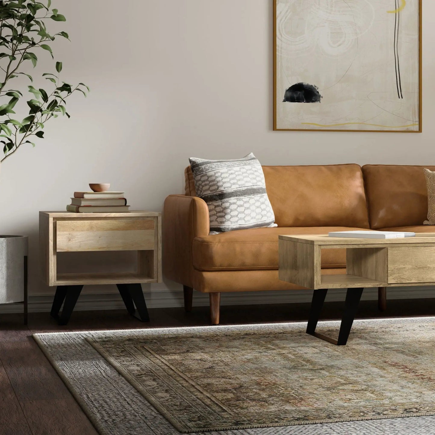 Lowry Handcrafted End Table with Acacia Drawer