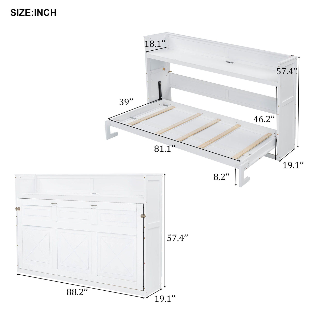 White Murphy bed with desk LED light and USB charging station by HouseOfZazla on Tampa Home & Garden Store