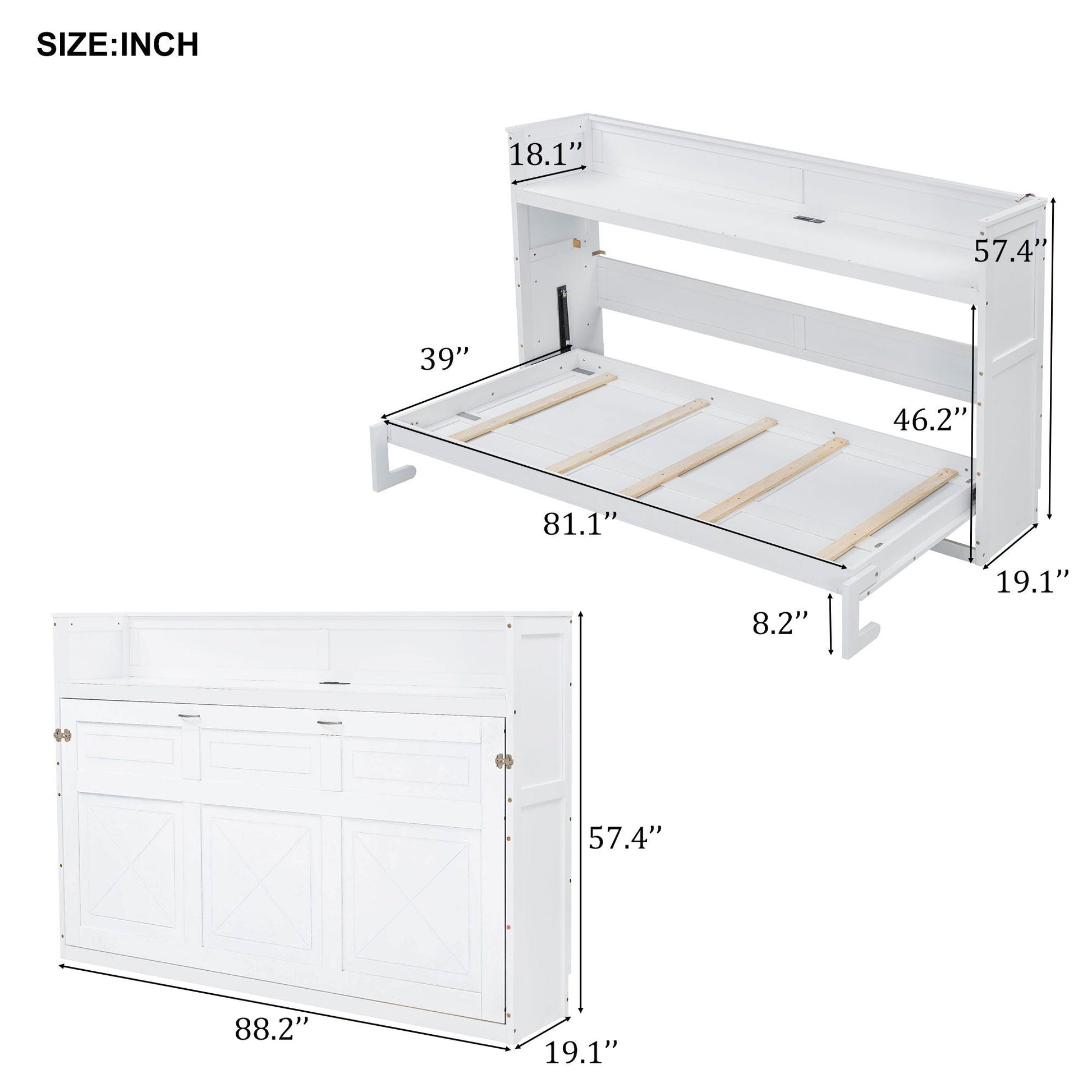 White Murphy bed with desk LED light and USB charging station by HouseOfZazla on Tampa Home & Garden Store