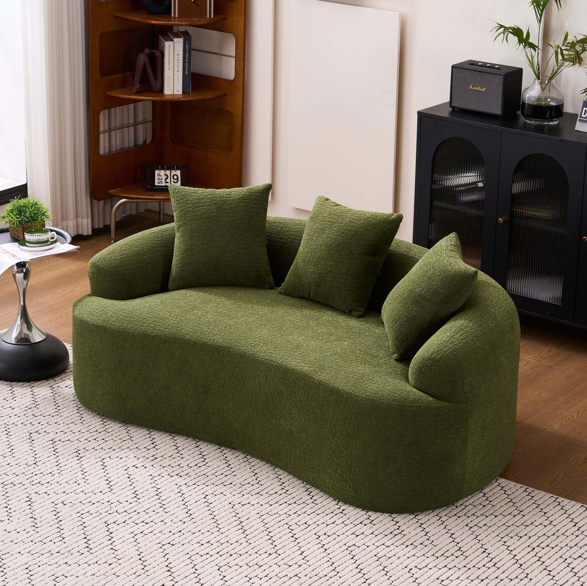 Compression Loveseat Sofa by HouseOfZazla, olive-green textured fabric, rounded modern silhouette on Tampa Home & Garden Store