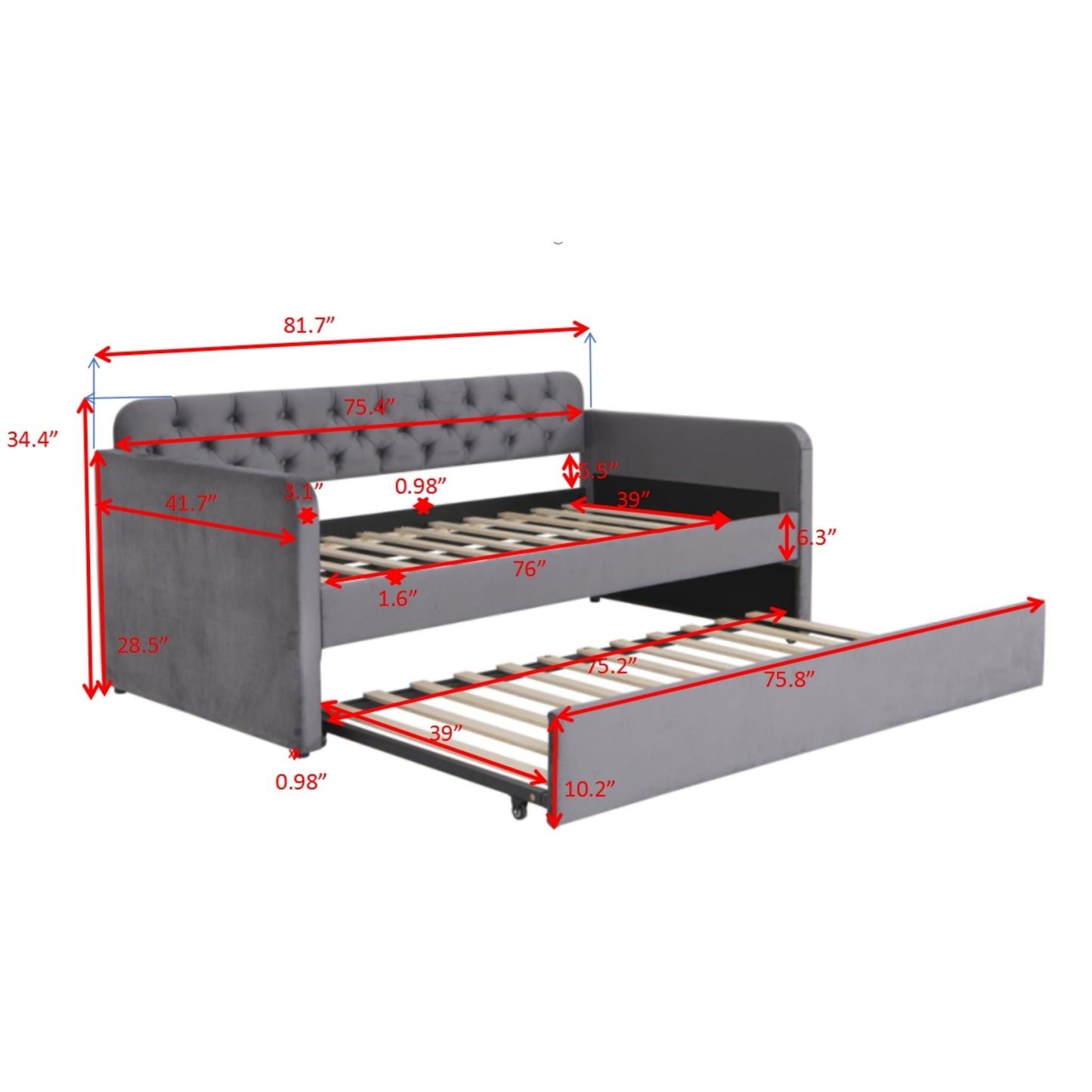 Upholstered Daybed With Trundle and USB Outlet