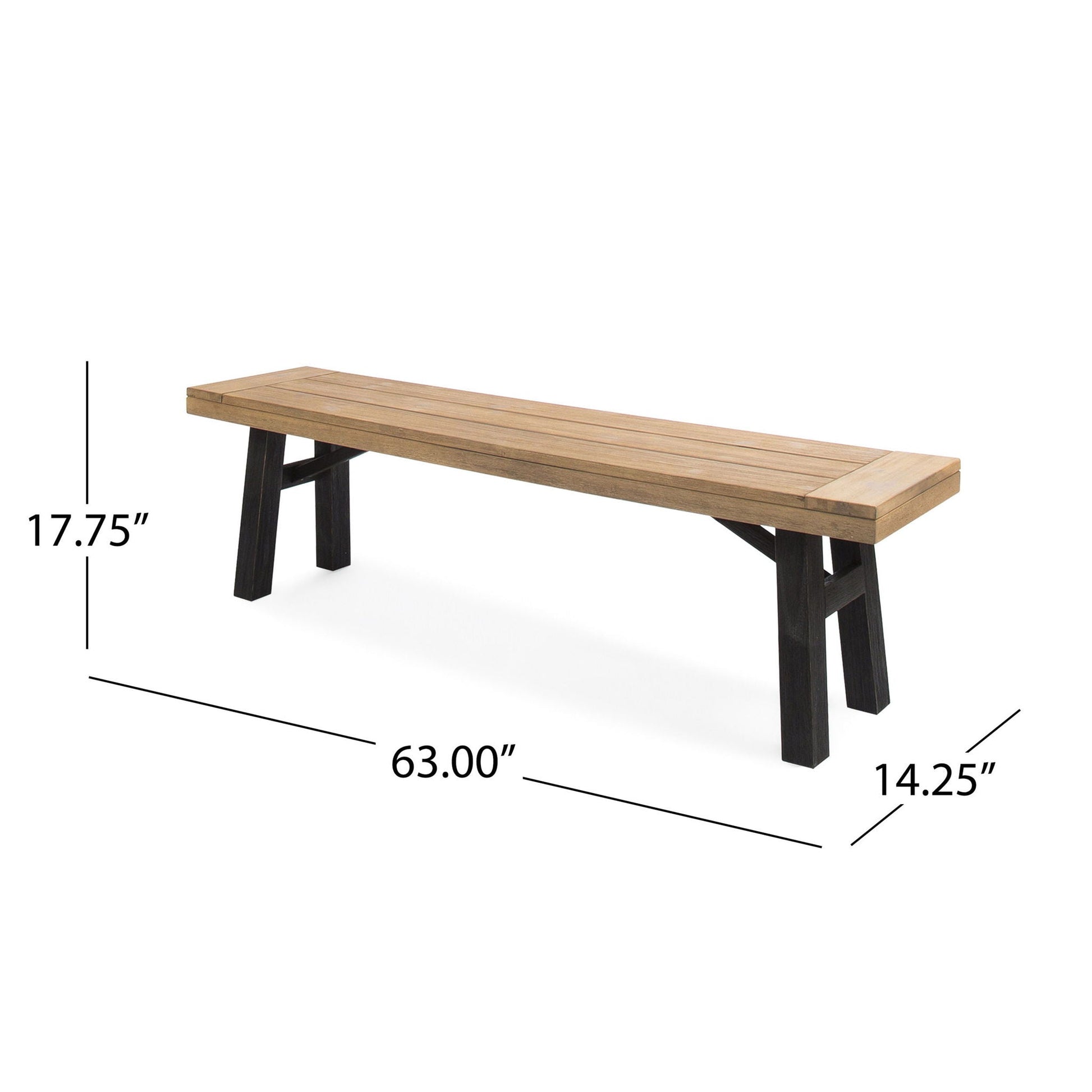 Outdoor bench with slat panel design and acacia wood frame, slats, black legs by HouseOfZazla on Tampa Home & Garden Store