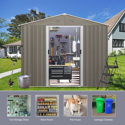 Galvanized Outdoor Metal Storage Shed and Gray