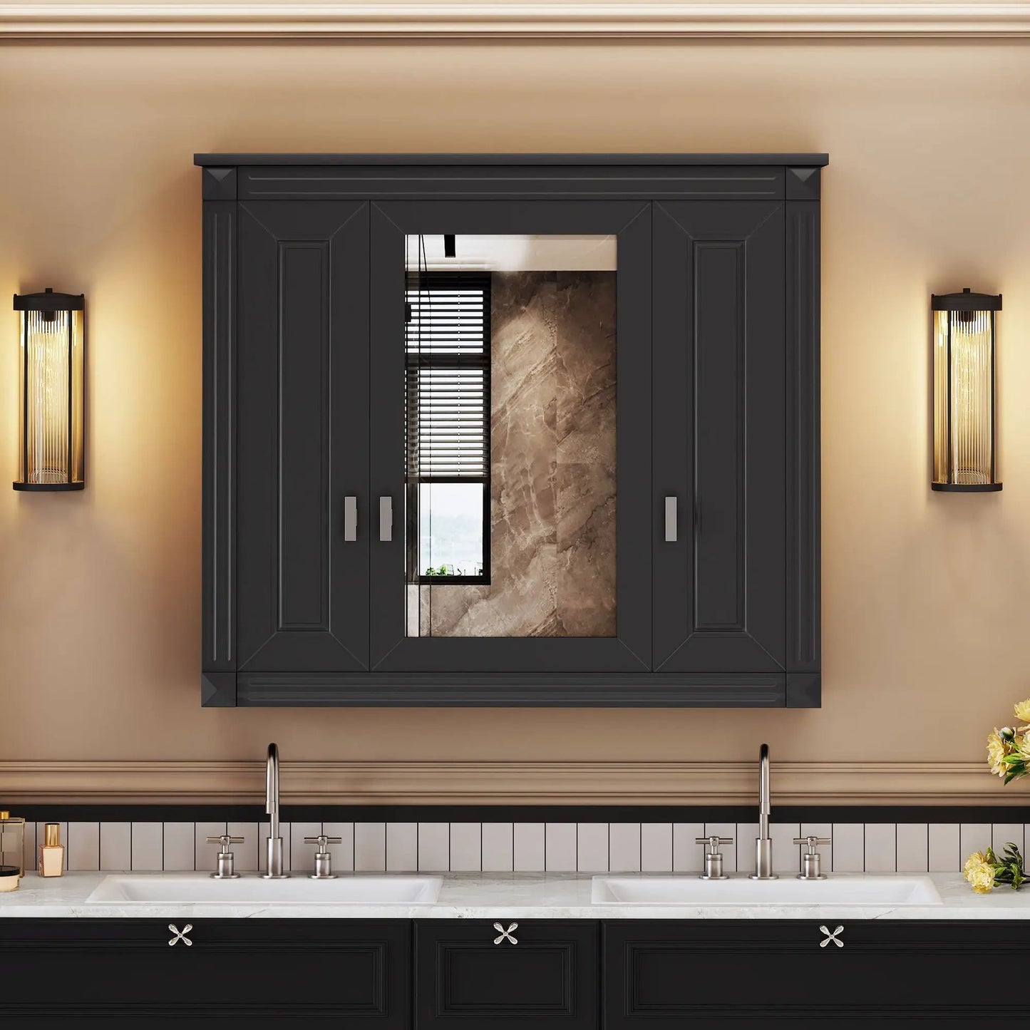Wall Mounted Cabinet with Mirror and Shelves