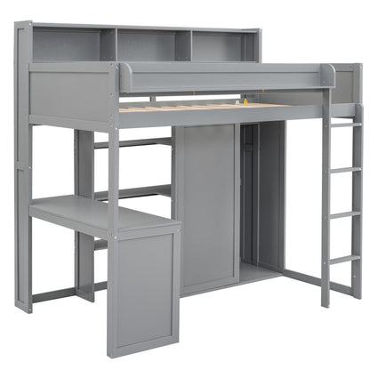Loft bed with built-in desk, storage shelves and wardrobe in gray metal on Tampa Home & Garden Store