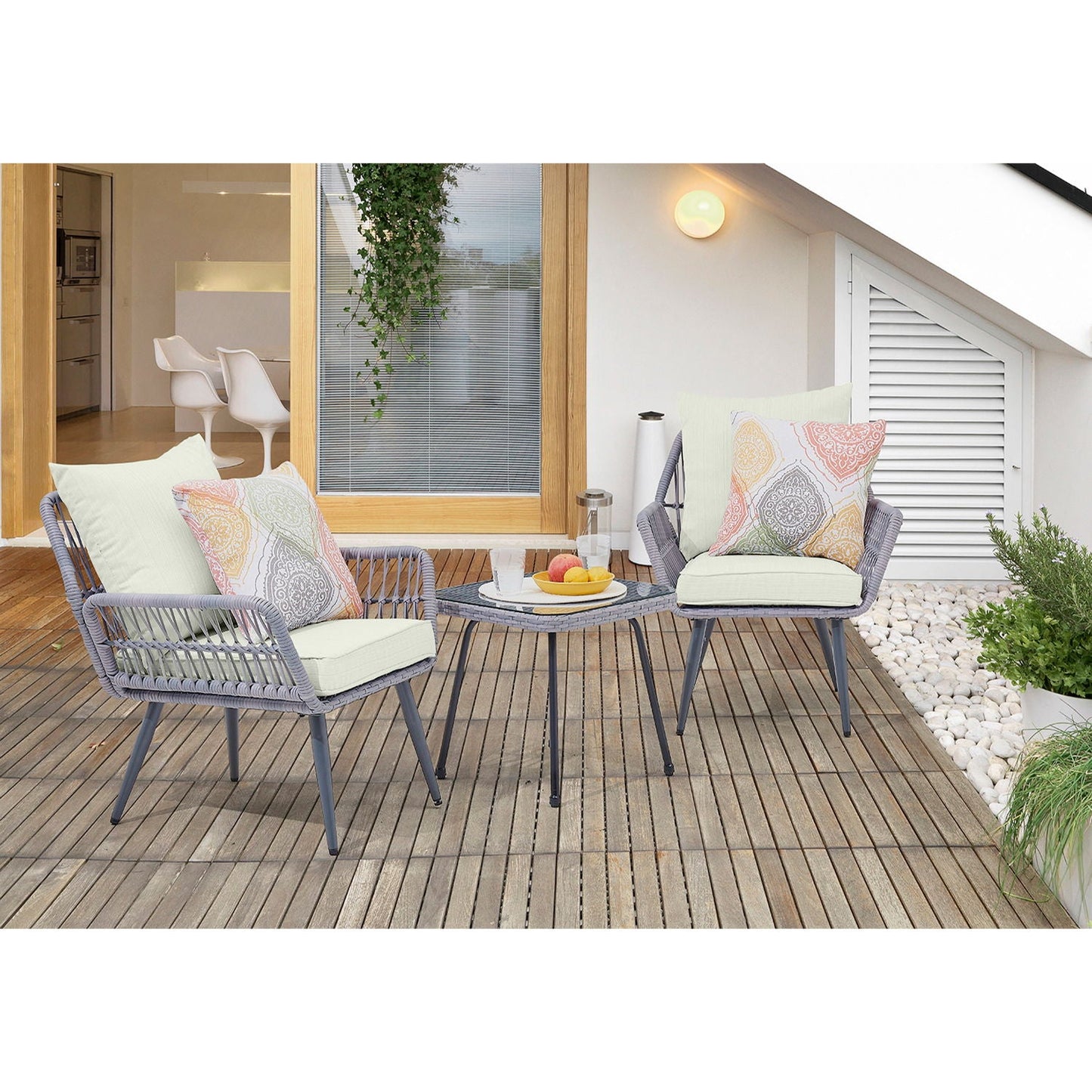 Modern Three Piece Outdoor Patio Conversation Set