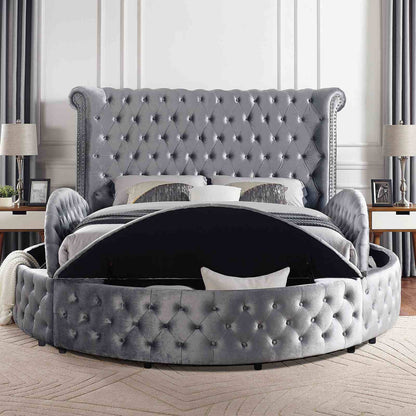 Glam Button Tufted Round Bed with Usb Storage