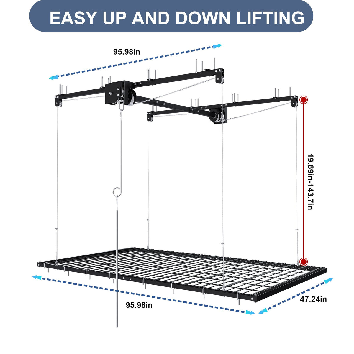 Overhead Garage Storage Rack with Crank System in black by HouseOfZazla on Tampa Home & Garden Store