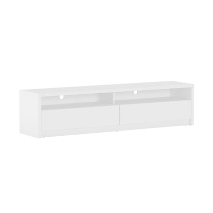 Modern 70in white TV stand with full-extension drawers and open shelves on Tampa Home & Garden Store
