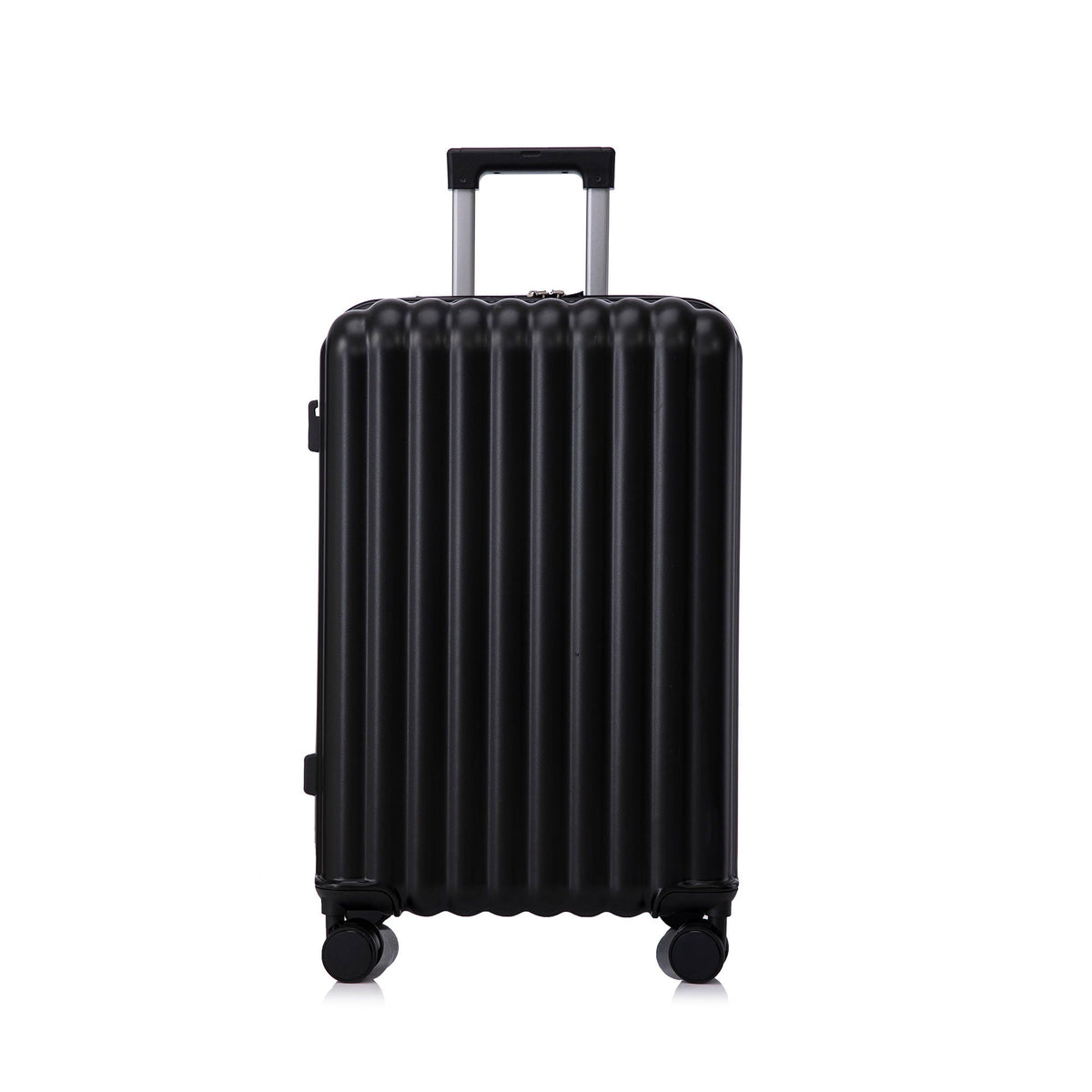 Black ribbed hardside spinner carry-on suitcase with telescoping handle and wheels on Tampa Home & Garden Store
