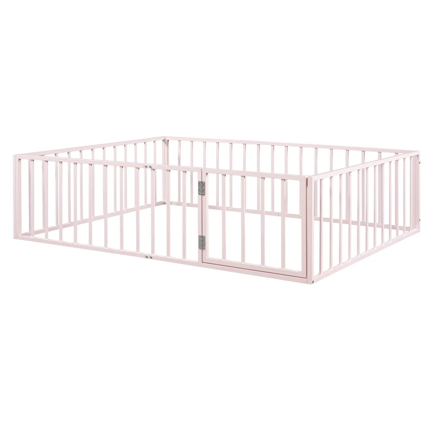 Metal floor bed frame with fence and door, pink finish, panel bed on Tampa Home & Garden Store