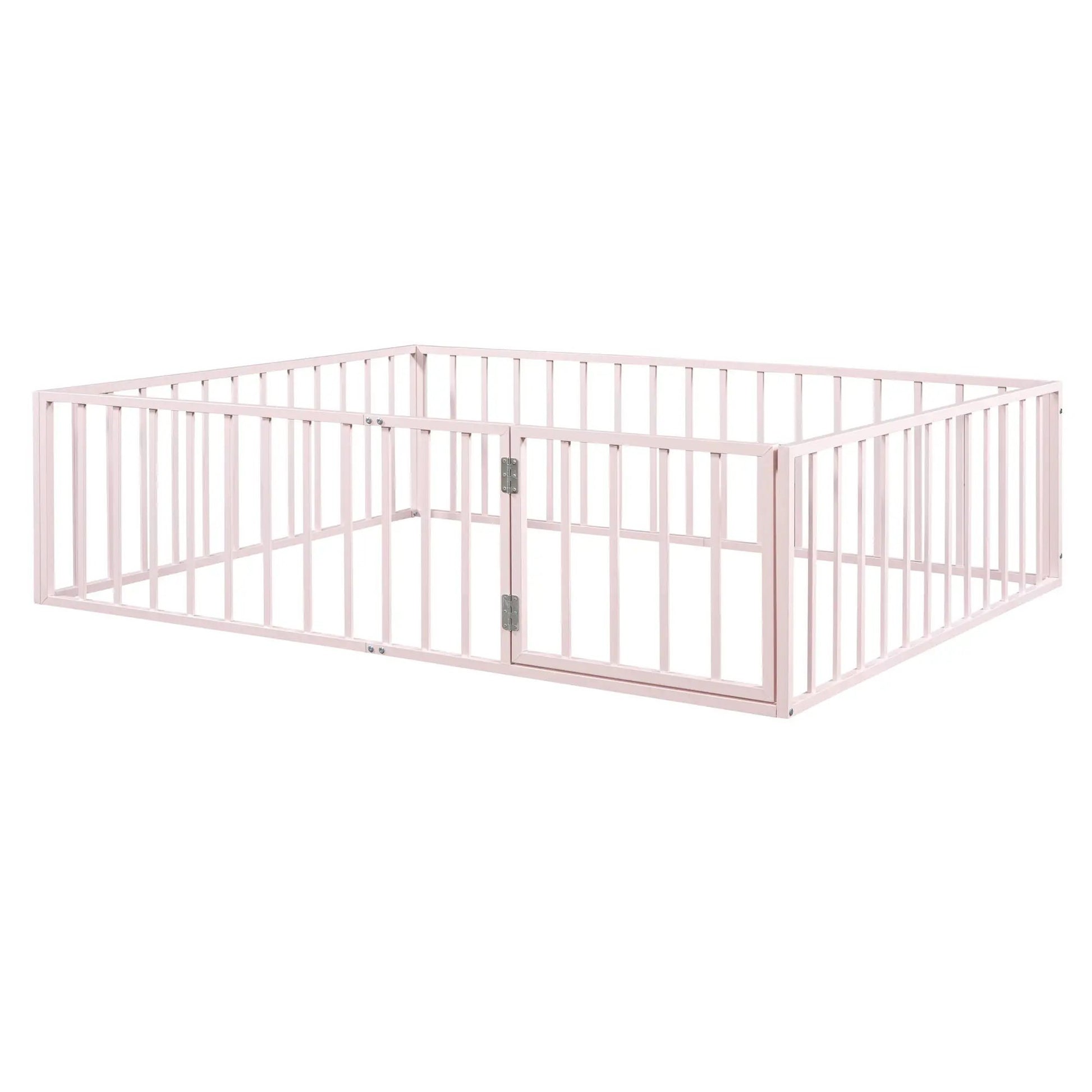 Metal floor bed frame with fence and door, pink finish, panel bed on Tampa Home & Garden Store