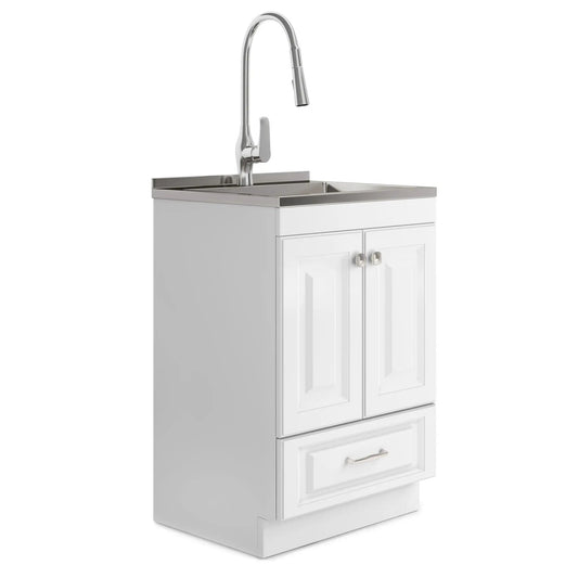 Lawrence laundry cabinet with faucet and stainless steel sink, vanity with chrome faucet on Tampa Home & Garden Store