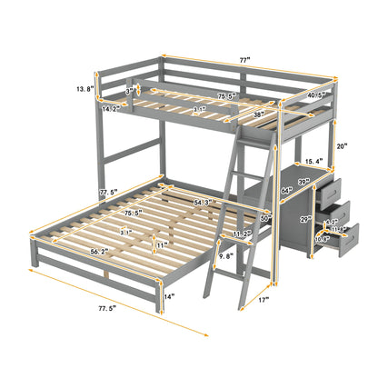 Bunk Bed With Built In Desk And 3 Drawers, grey finish, HouseOfZazla bunk bed on Tampa Home & Garden Store