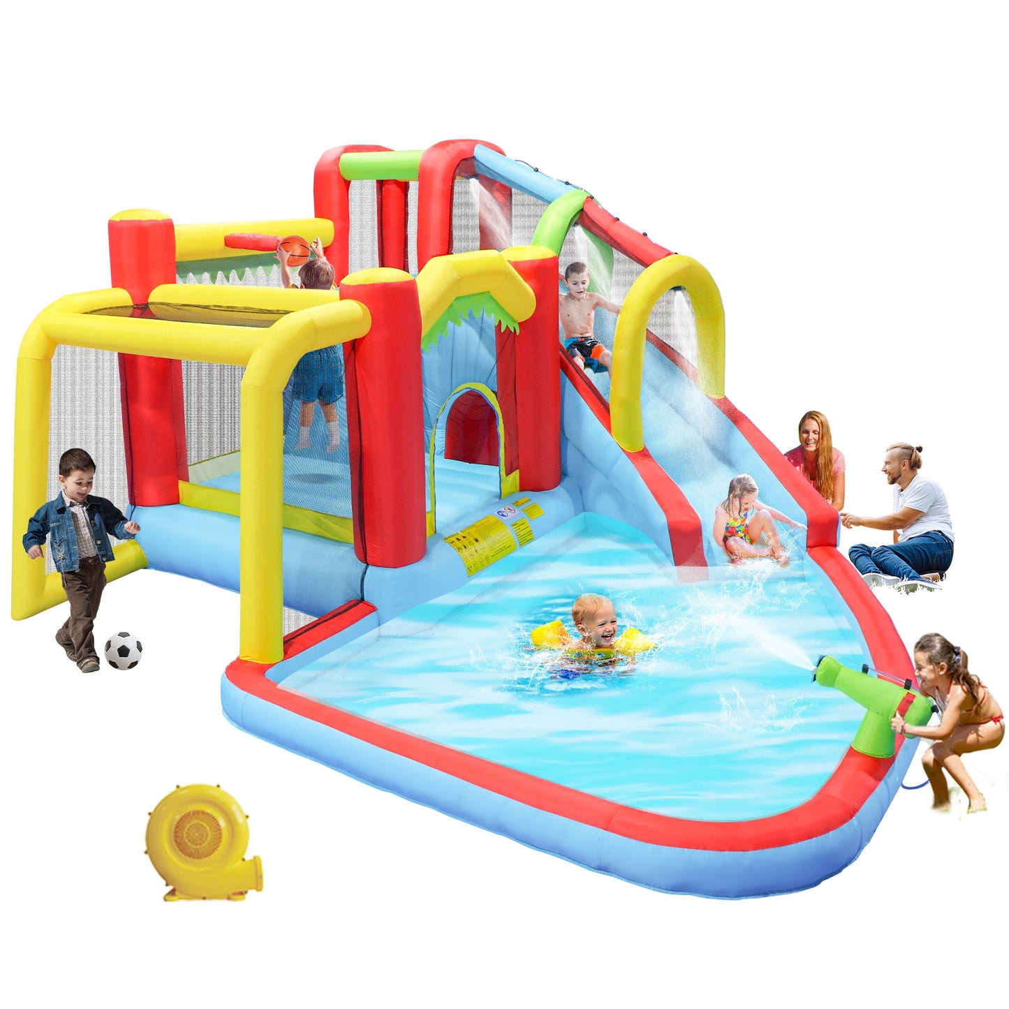 7-in-1 Inflatable Slide Water Park and Garden Bouncer HouseOfZazla, colorful inflatable playset on Tampa Home & Garden Store