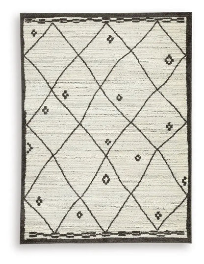 Fenriston rug cream area rug with dark brown diamond lattice border by Unique Piece Furniture on Tampa Home & Garden Store