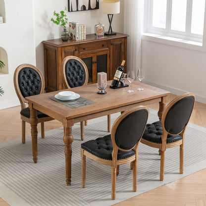 French style solid wood dining chair with black tufted seat and nailhead trim, 4-pack on Tampa Home & Garden Store
