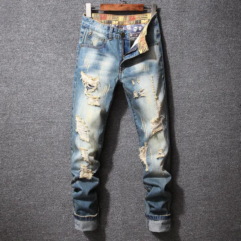 Hong Kong Style Ripped Jeans FLIPSTYLEZLLC, light blue distressed denim, loose fit on Tampa Home & Garden Store