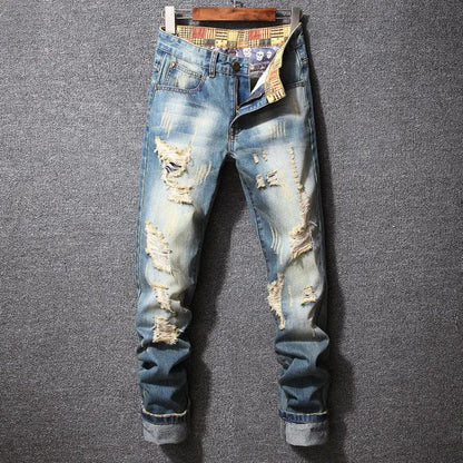 Hong Kong Style Ripped Jeans FLIPSTYLEZLLC, light blue distressed denim, loose fit on Tampa Home & Garden Store