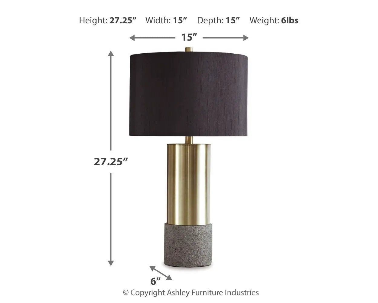 Jacek Metal Table Lamp Unique Piece Furniture black shade, brass stem, concrete base, 27.25 on Tampa Home & Garden Store