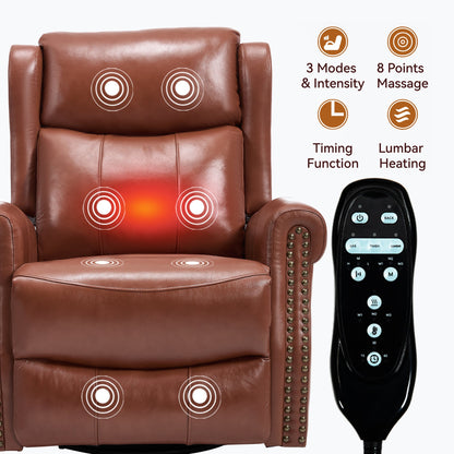 Heat massage manual recliner chair in brown leather by HouseOfZazla with handheld remote on Tampa Home & Garden Store