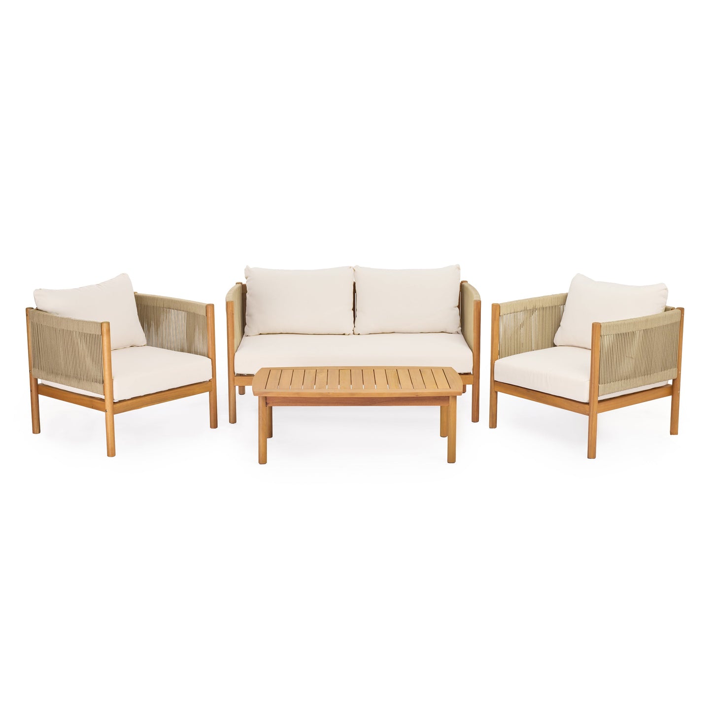 4 Piece Outdoor Sofa Set with Acacia Wood Frame