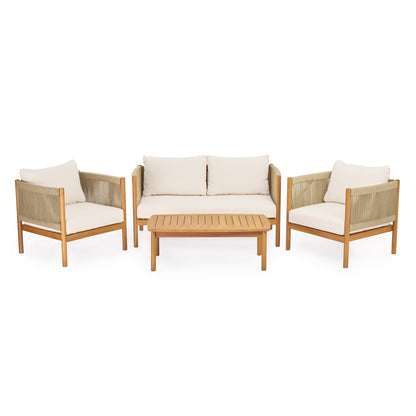 4 Piece Outdoor Sofa Set with Acacia Wood Frame