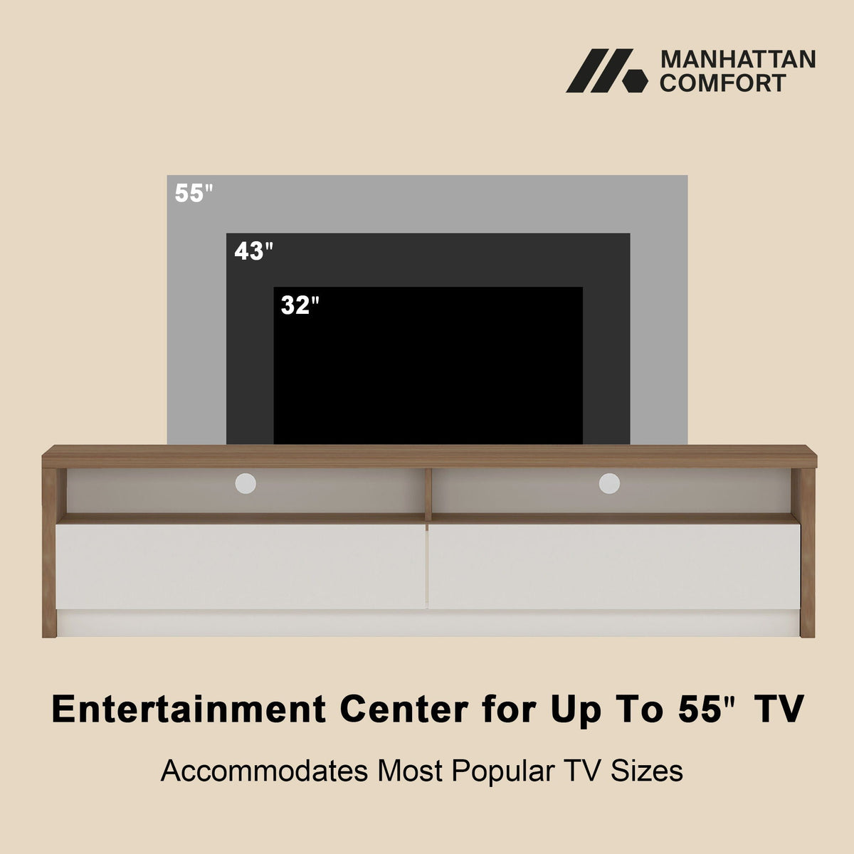 TV stand with white drawers and wood frame, full-ext, HouseOfZazla on Tampa Home & Garden Store