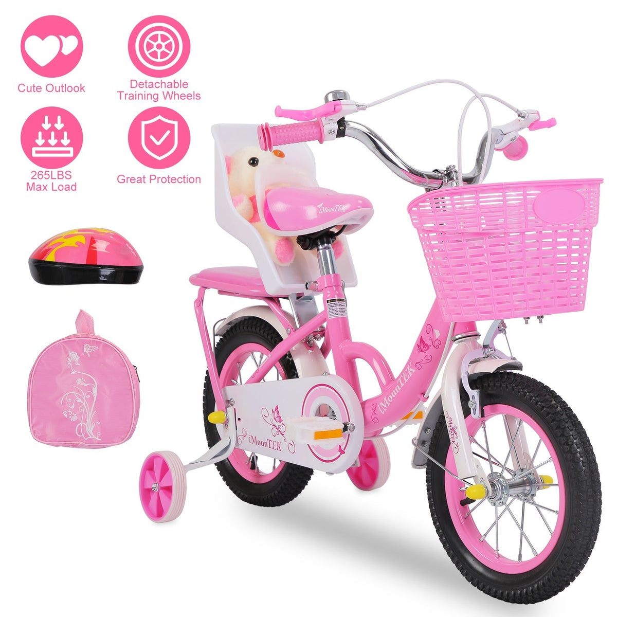 GemGear 16in carbon steel kid bike with pink basket and detachable training wheels on Tampa Home & Garden Store