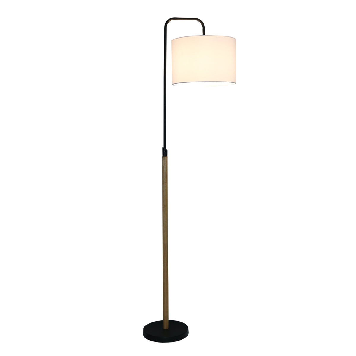 Lior Arc Floor Lamp with Cylinder Shade in black metal and wood post HouseOfZazla on Tampa Home & Garden Store